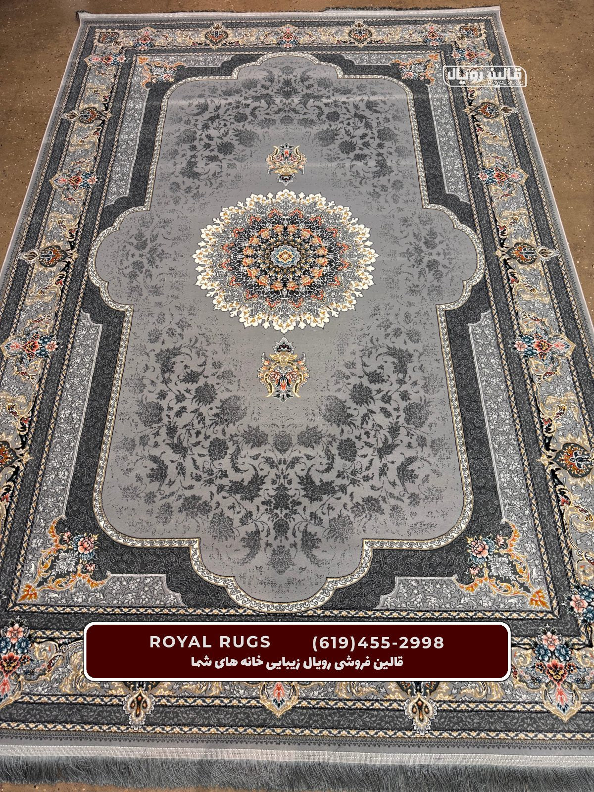 Grey Color High Quality 1500 Reeds Kashan Design Machine Made Carpet #812101