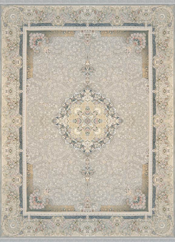 BEIGE Color High Quality 1500 Reeds Kashan Design Machine Made Carpet #154001 (COTTON)