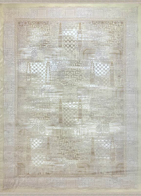 BEIGE Color High Quality 1500 Reeds Kashan Design Machine Made Carpet #3934 (COTTON)