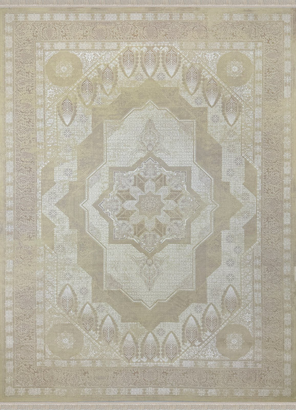 BEIGE Color High Quality 1500 Reeds Kashan Design Machine Made Carpet #3939 (COTTON)