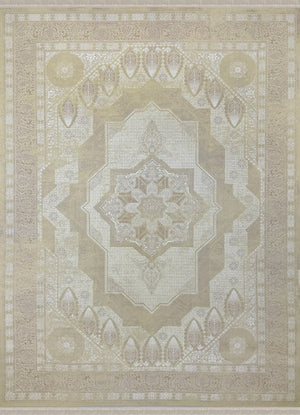 BEIGE Color High Quality 1500 Reeds Kashan Design Machine Made Carpet #3939 (COTTON)