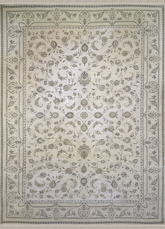 BEIGE Color High Quality 1500 Reeds Kashan Design Machine Made Carpet #395612 (COTTON)