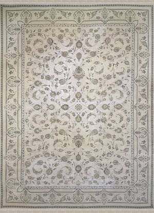 BEIGE Color High Quality 1500 Reeds Kashan Design Machine Made Carpet #395612 (COTTON)