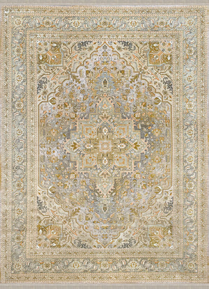 BEIGE Color High Quality 1500 Reeds Kashan Design Machine Made Carpet #397701 (COTTON)