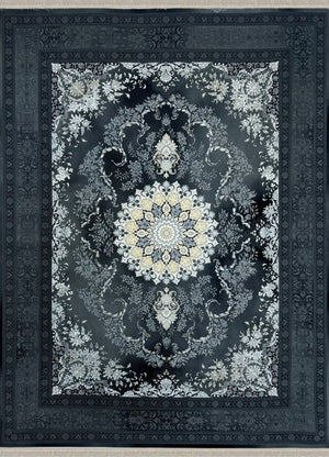 BLACK Color High Quality 1500 Reeds Kashan Design Machine Made Carpet #813702