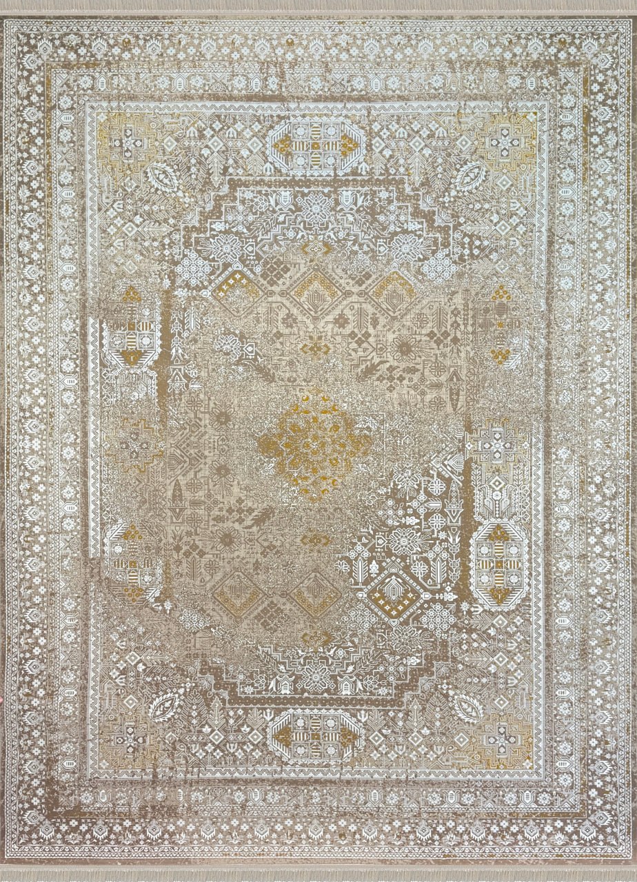 BEIGE Color High Quality 1500 Reeds Kashan Design Machine Made Carpet #1214802 (COTTON)