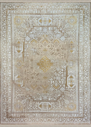 BEIGE Color High Quality 1500 Reeds Kashan Design Machine Made Carpet #1214802 (COTTON)