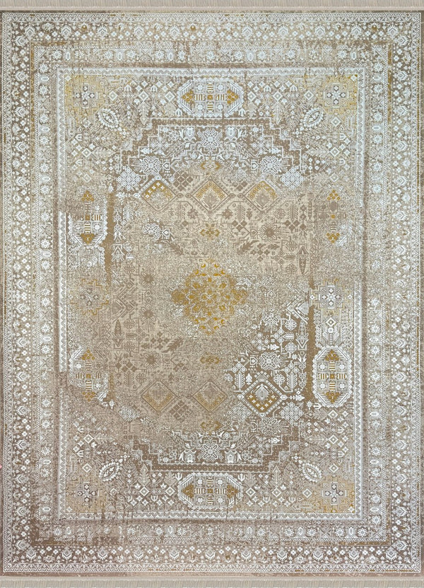 BEIGE Color High Quality 1500 Reeds Kashan Design Machine Made Carpet #1214802 (COTTON)