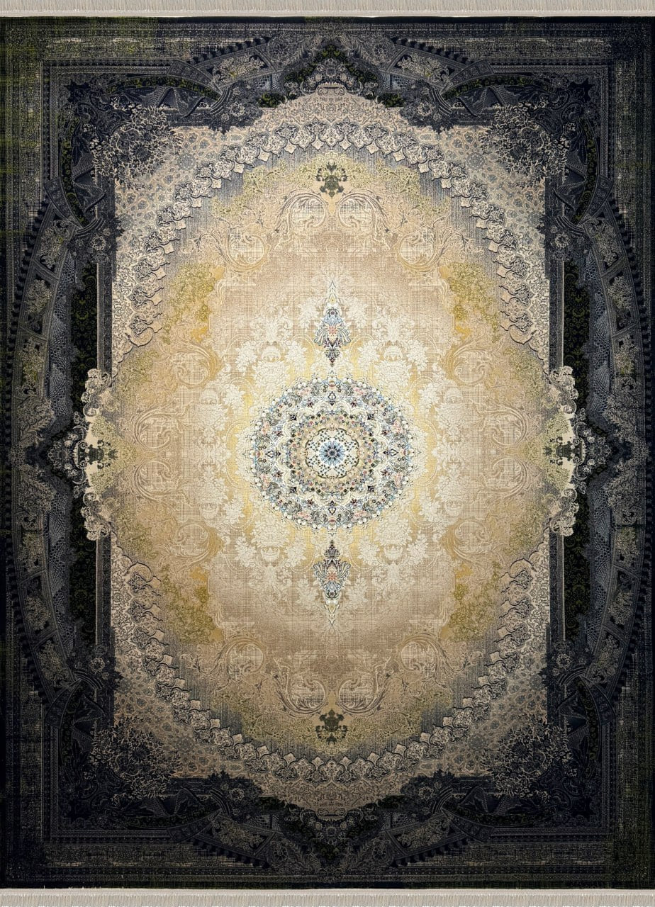BEIGE Color High Quality 1500 Reeds Kashan Design Machine Made Carpet #1215677 (COTTON)