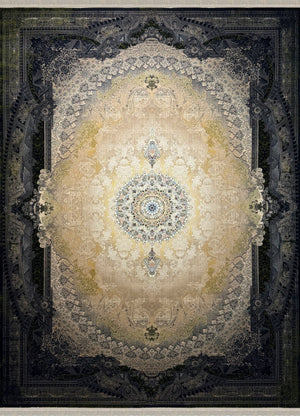 BEIGE Color High Quality 1500 Reeds Kashan Design Machine Made Carpet #1215677 (COTTON)