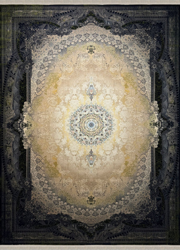 BEIGE Color High Quality 1500 Reeds Kashan Design Machine Made Carpet #1215677 (COTTON)