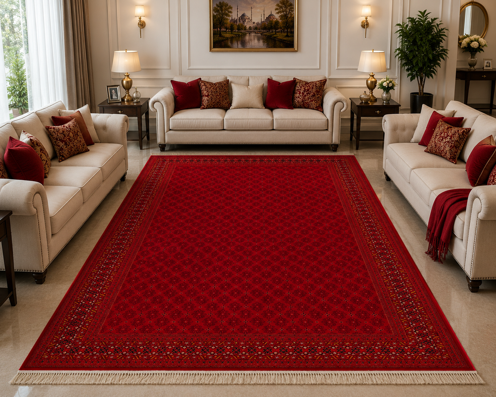 Red Color High Quality 1500 Reeds Kashan Design Machine Made Carpet #60811