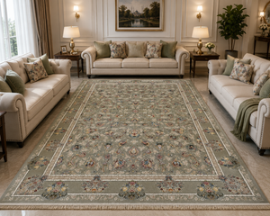 LIGHT GREEN Color High Quality 1500 Reeds Kashan Design Machine Made Carpet #1211901