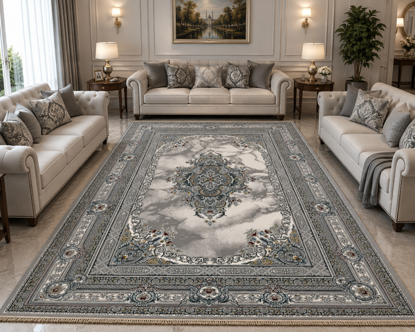 CREAMY Color High Quality 1500 Reeds Kashan Design Machine Made Carpet #A71201