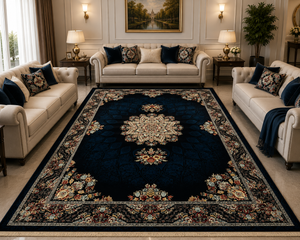 Dark Navy Color High Quality 1500 Reeds Kashan Design Machine Made Carpet #A72404