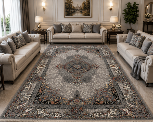 GREY Color High Quality 1500 Reeds Kashan Design Machine Made Carpet #A71701