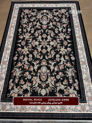 ‌Black Color High Quality 1500 Reeds Kashan Design Machine Made Carpet #800104