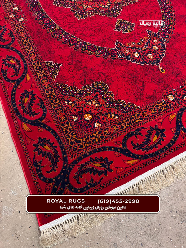 Red Color High Quality 1500 Reeds Kashan Design Machine Made Carpet #60611