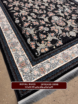 ‌Black Color High Quality 1500 Reeds Kashan Design Machine Made Carpet #800104
