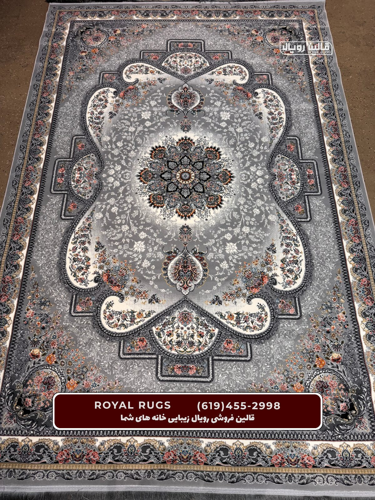 ‌Grey Color High Quality 1500 Reeds Kashan Design Machine Made Carpet #814501