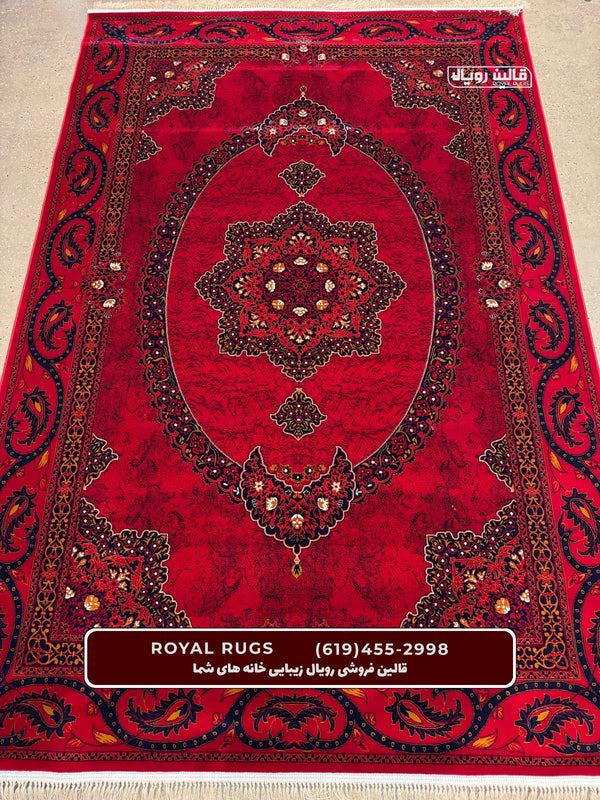 Red Color High Quality 1500 Reeds Kashan Design Machine Made Carpet #60611