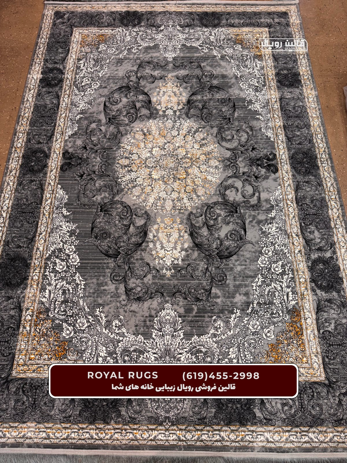 ‌Grey Color High Quality 1500 Reeds Kashan Design Machine Made Carpet #812801