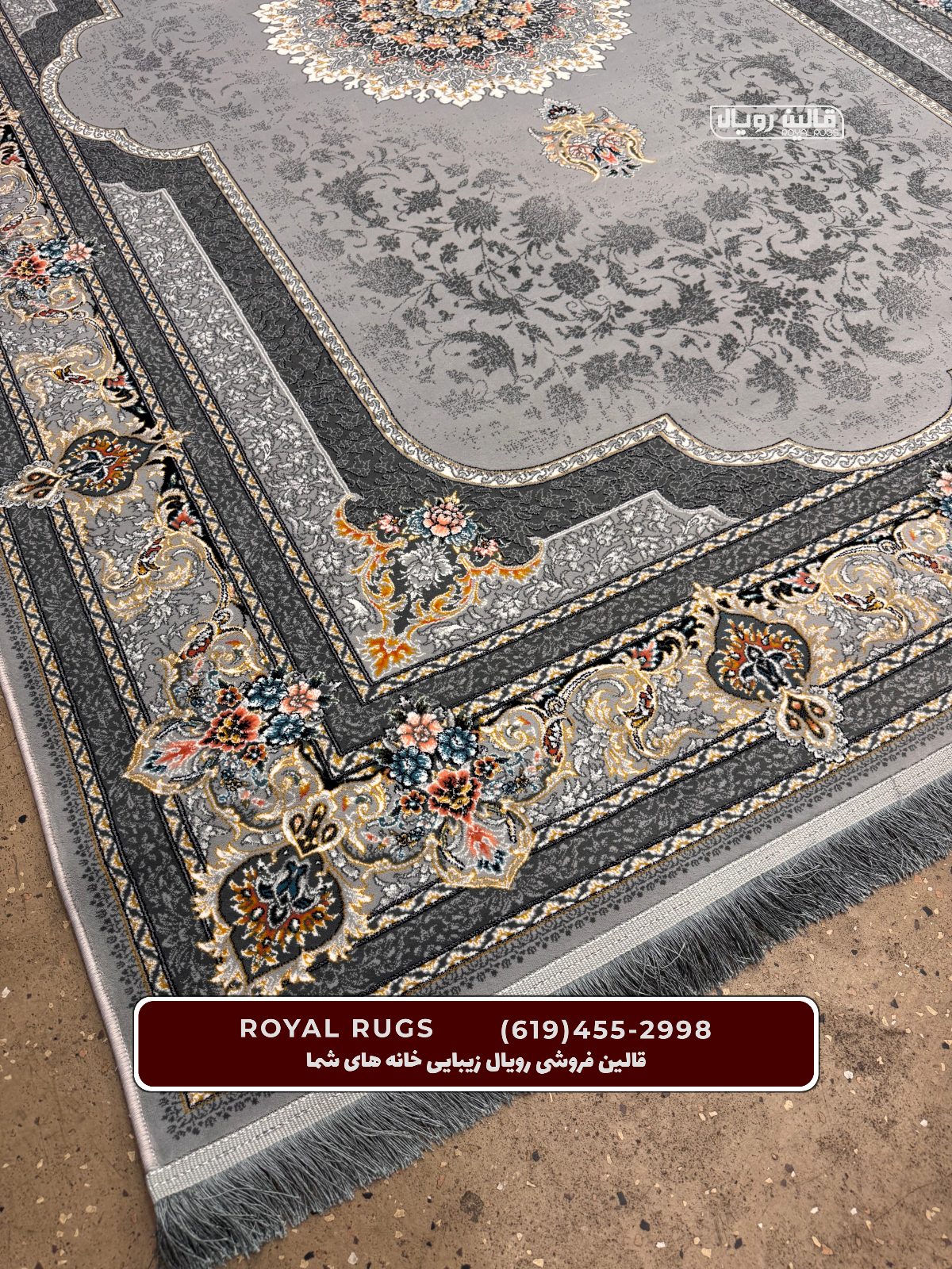 ‌Grey Color High Quality 1500 Reeds Kashan Design Machine Made Carpet #812101