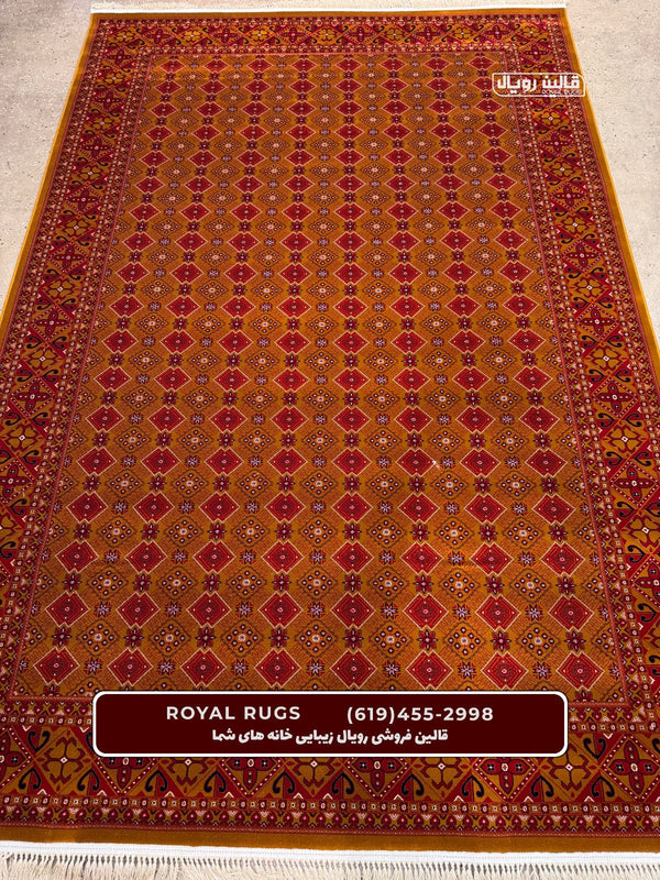 ‌Yellow Color High Quality 1500 Reeds Kashan Design Machine Made Carpet #60213
