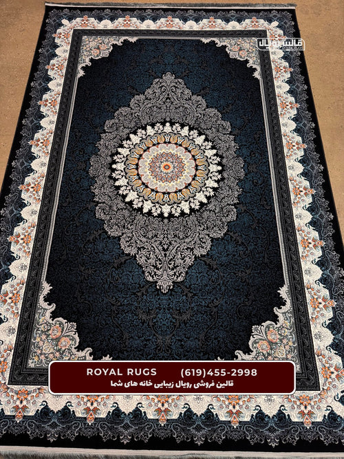 Black Color High Quality 1500 Reeds Kashan Design Machine Made Carpet #800604
