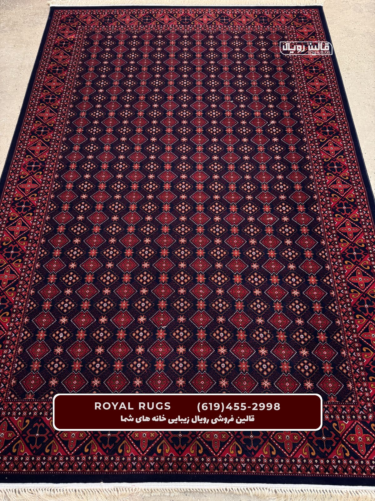 Dark Navy Color High Quality 1500 Reeds Kashan Design Machine Made Carpet #60204