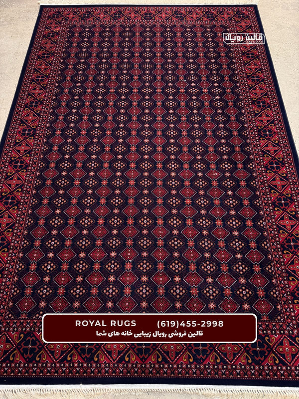 Dark Navy Color High Quality 1500 Reeds Kashan Design Machine Made Carpet #60204