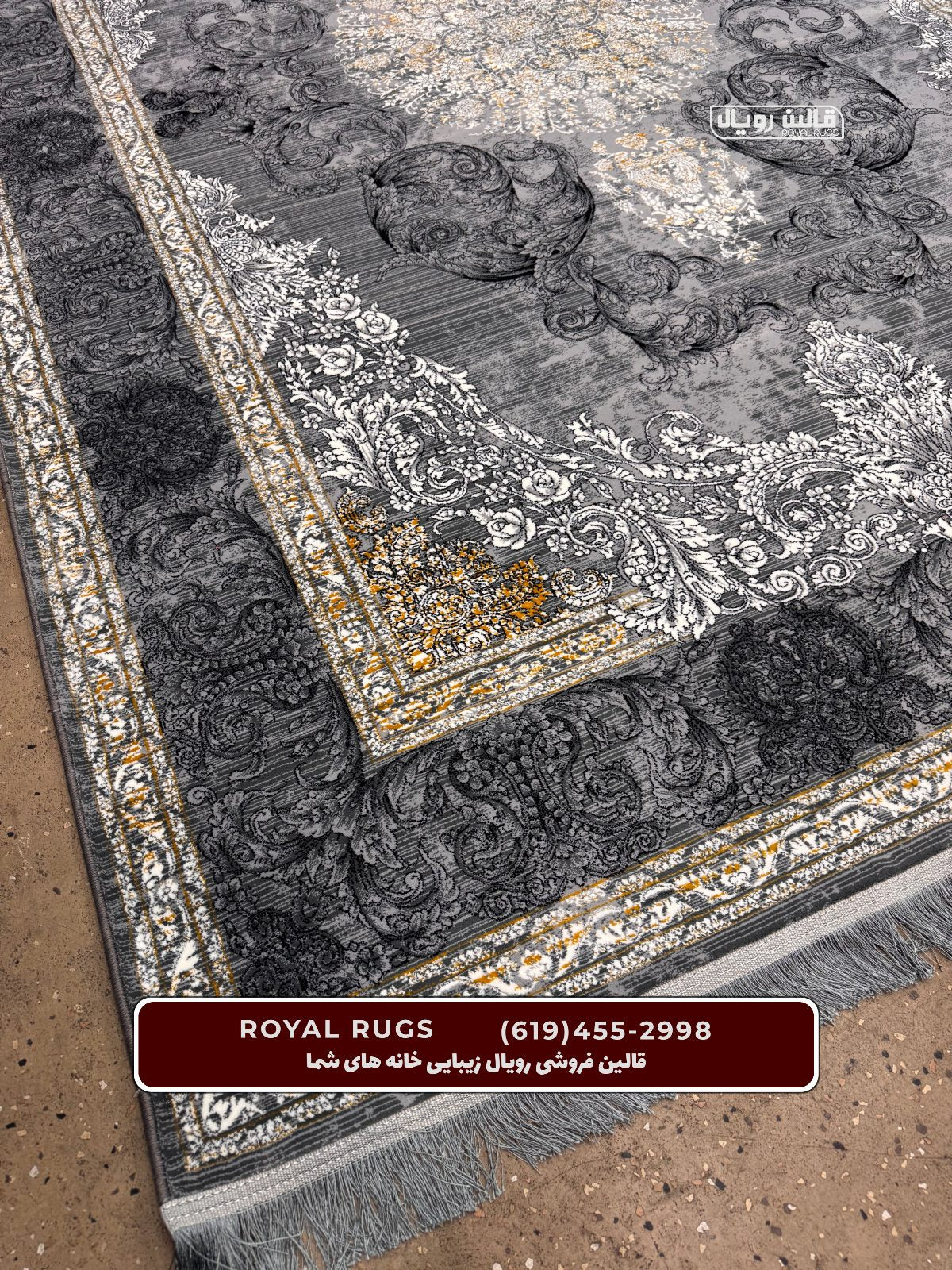‌Grey Color High Quality 1500 Reeds Kashan Design Machine Made Carpet #812801