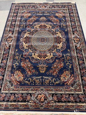 Veniz Blue Color 1200 Reeds Kashan Design Machine made Carpet