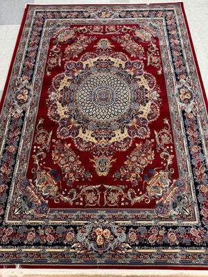 Veniz Red Color 1200 Reeds Kashan Design Machine made Carpet