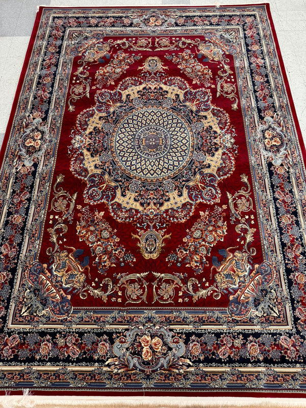Veniz Red Color 1200 Reeds Kashan Design Machine made Carpet