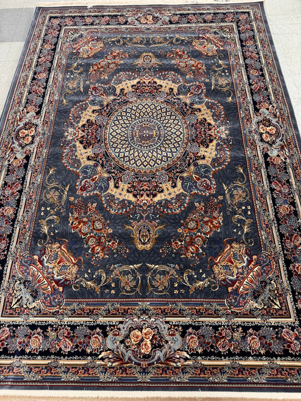 Veniz Grey Color 1200 Reeds Kashan Design Machine made Carpet