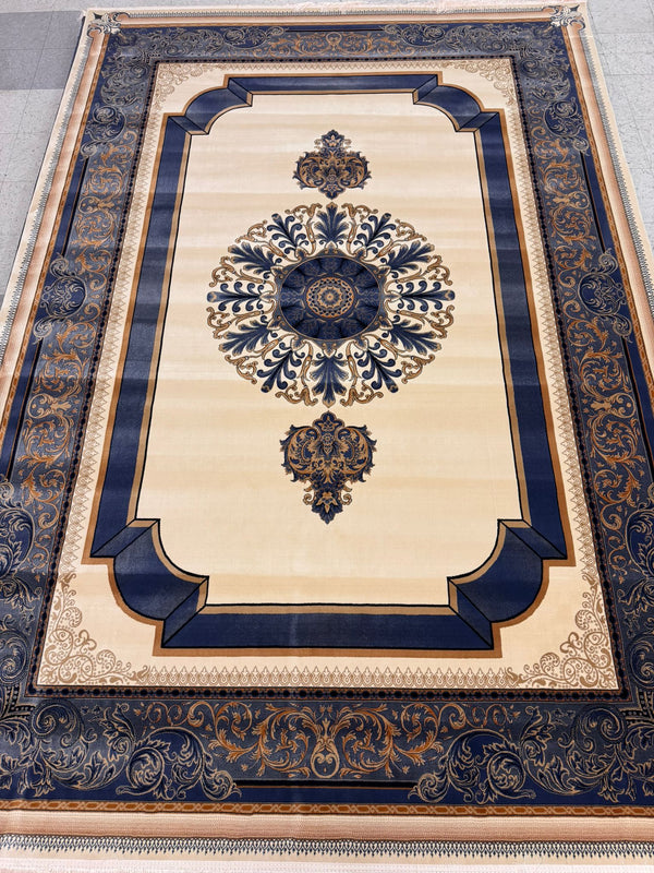 Kavir Creamy Color 1200 Reeds Kashan Design Machine made Carpet