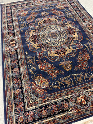 Veniz Blue Color 1200 Reeds Kashan Design Machine made Carpet
