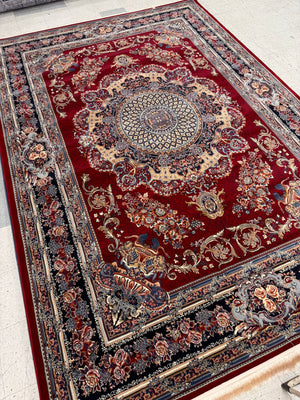 Veniz Red Color 1200 Reeds Kashan Design Machine made Carpet