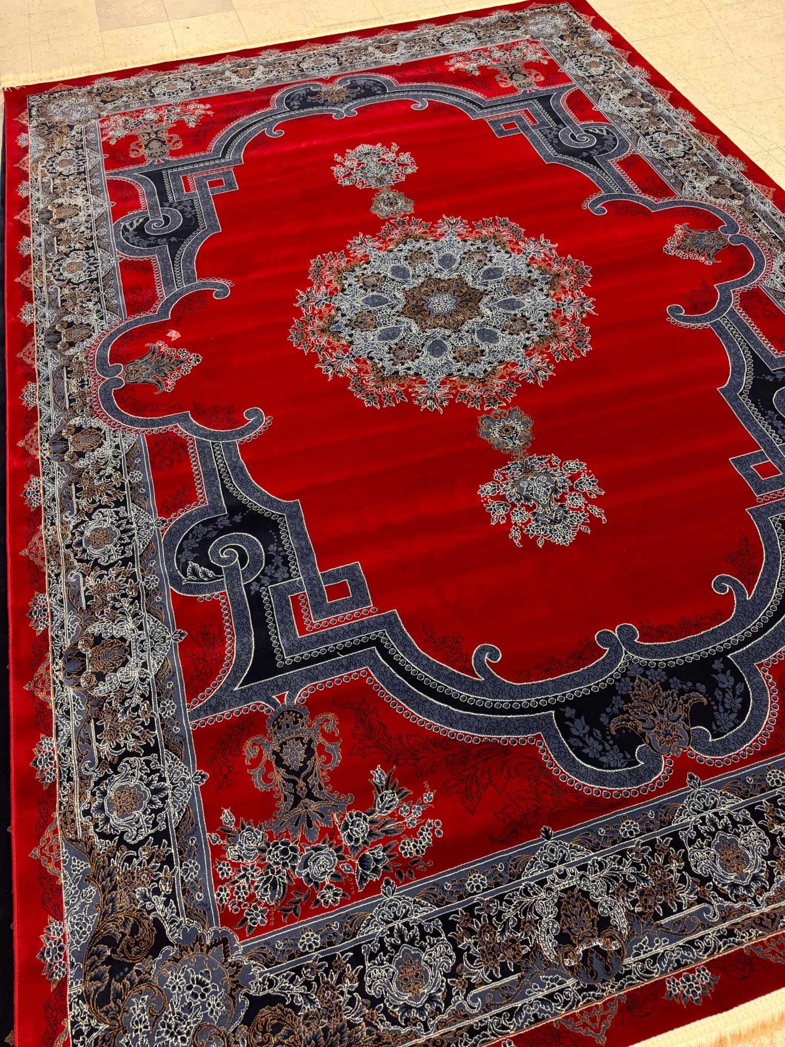 Opera Red Color 1200 Reeds Kashan Design Machine made Carpet