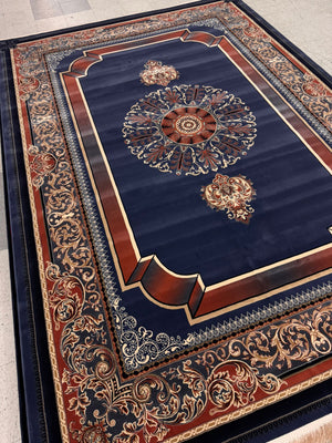 Kavir Blue Color 1200 Reeds Kashan Design Machine made Carpet