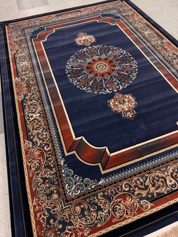 Kavir Blue Color 1200 Reeds Kashan Design Machine made Carpet