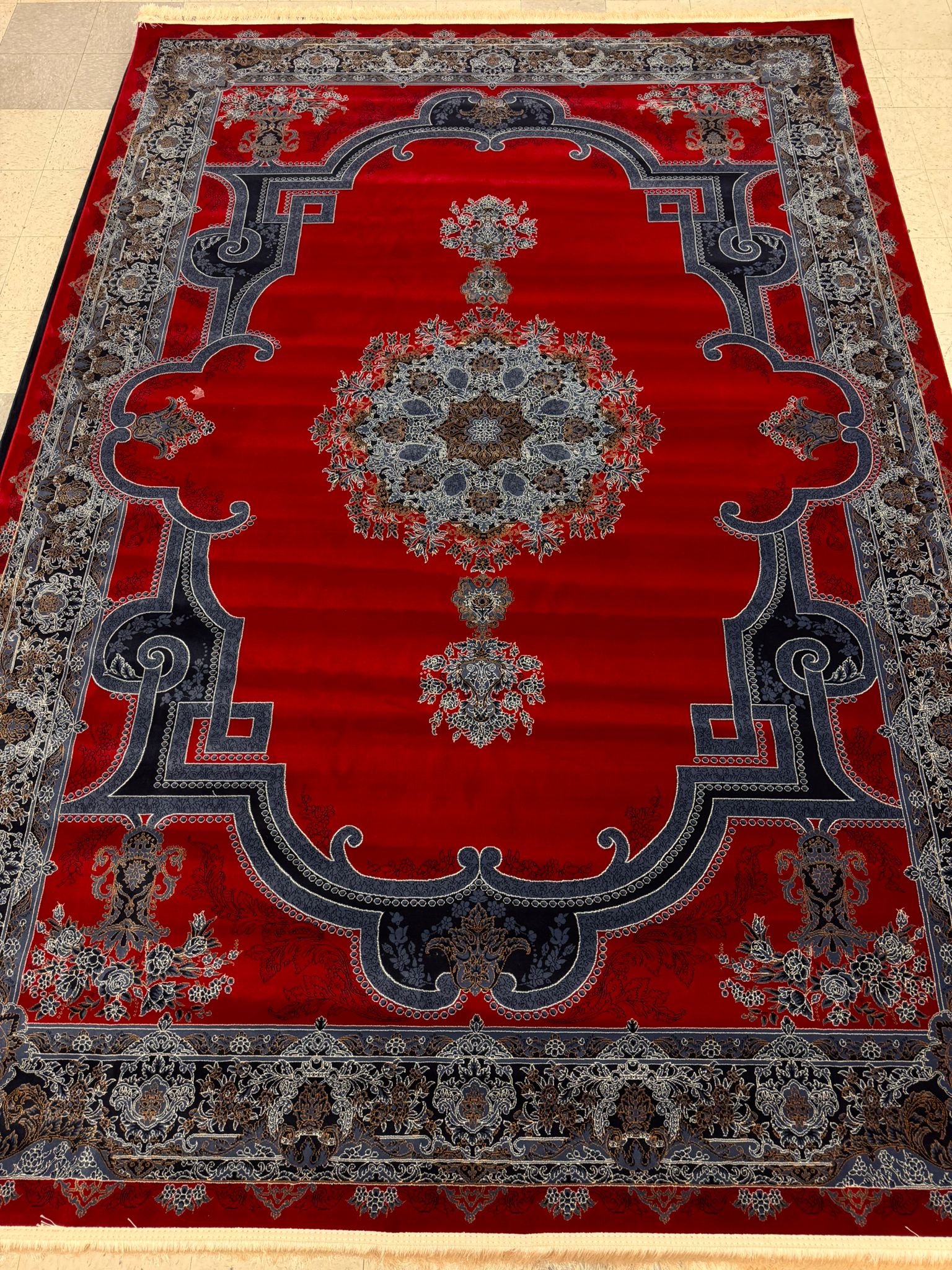 Opera Red Color 1200 Reeds Kashan Design Machine made Carpet