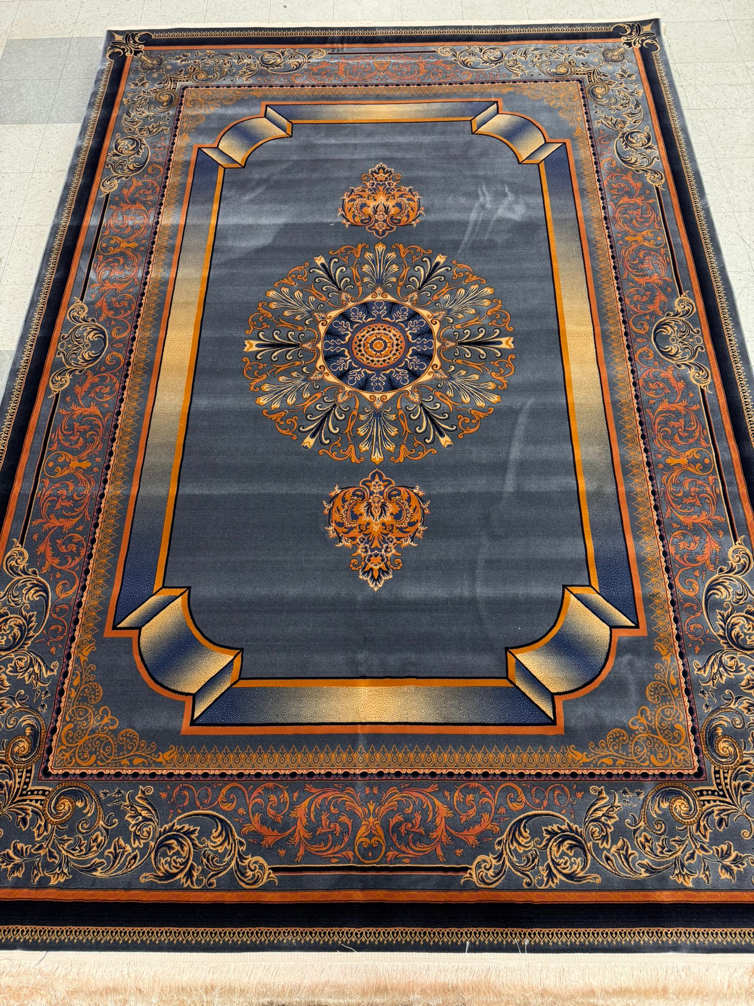 Kavir Grey Color 1200 Reeds Kashan Design Machine made Carpet