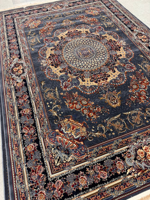 Veniz Grey Color 1200 Reeds Kashan Design Machine made Carpet