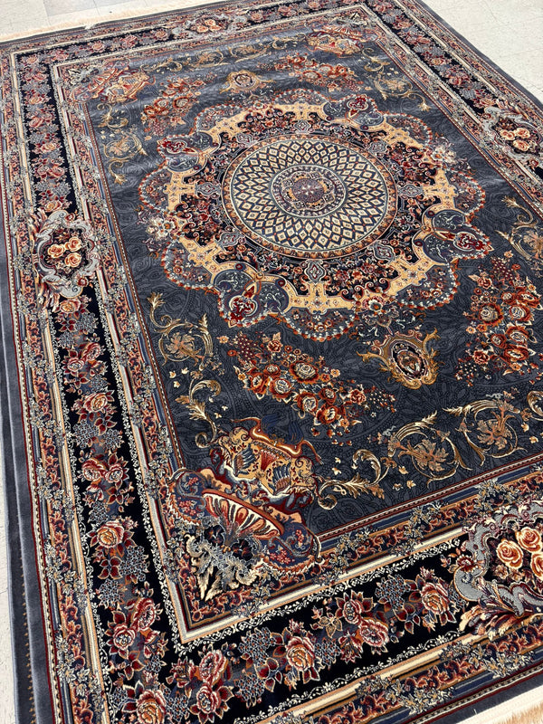 Veniz Grey Color 1200 Reeds Kashan Design Machine made Carpet