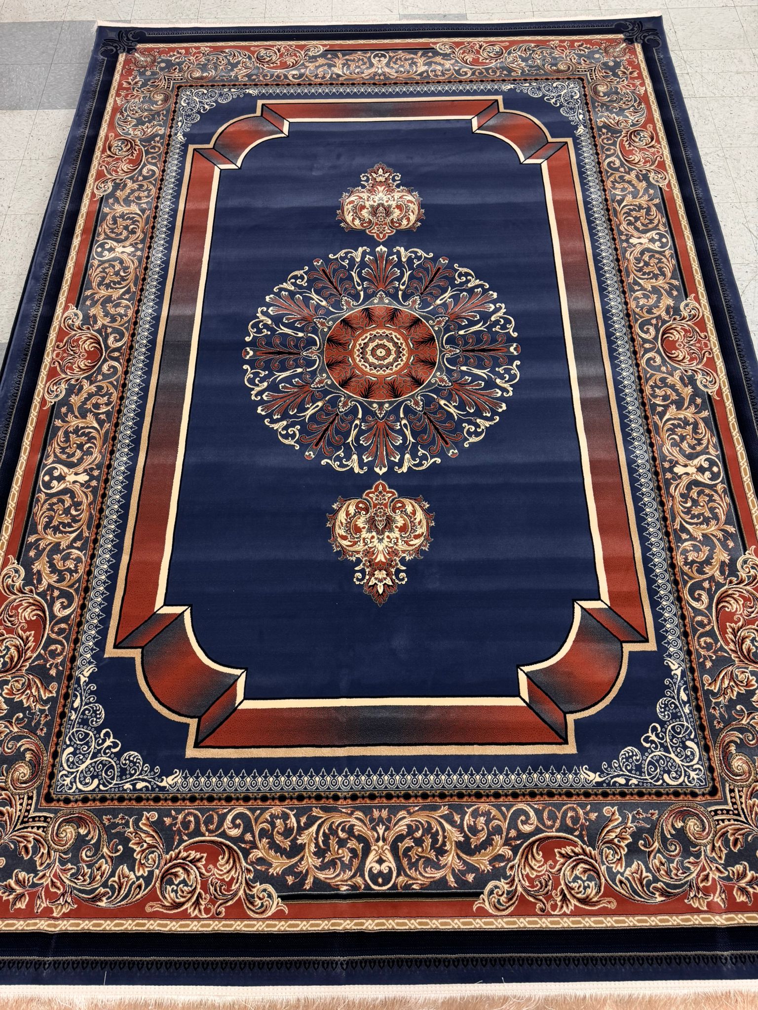Kavir Blue Color 1200 Reeds Kashan Design Machine made Carpet