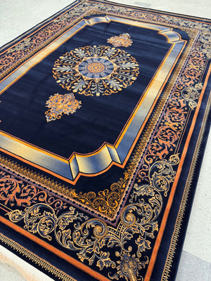Kavir Dark Blue Color 1200 Reeds Kashan Design Machine made Carpet