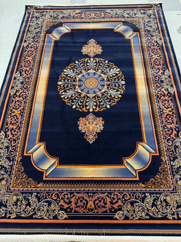Kavir Dark Blue Color 1200 Reeds Kashan Design Machine made Carpet
