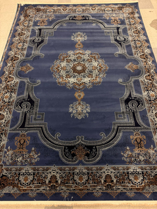 Opera Blue Color 1200 Reeds Kashan Design Machine made Carpet